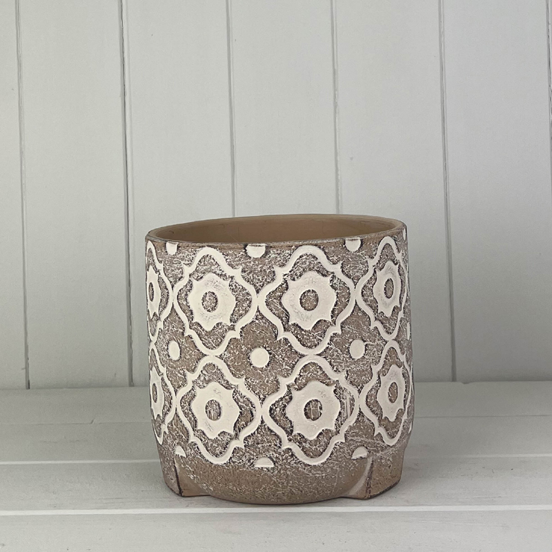 Large Round Brown Patterned Cement Pot  detail page